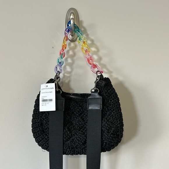 Kurt Geiger London Crochet Crossbody Bag Rainbow Coin Pouch Black Eagle NEW - Picture 8 of 13